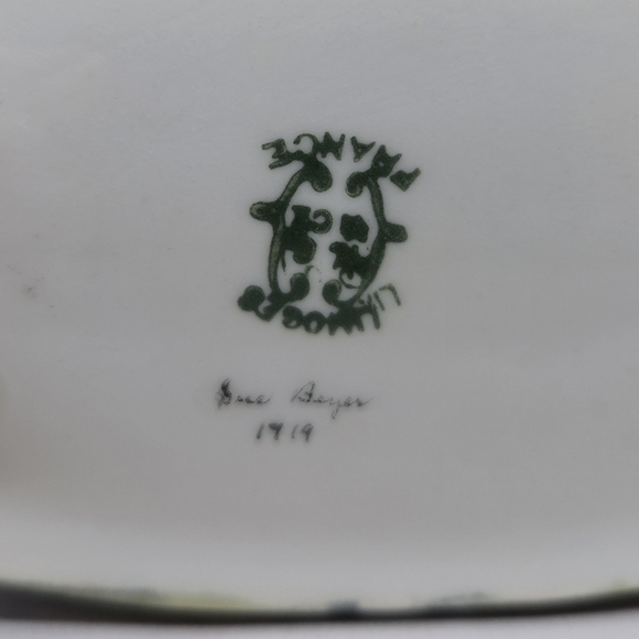 Antique Limoges 1919 Pink Roses Green Background Cachepot Gold Accents Vase - Picture 10 of 14